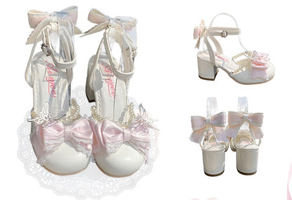 Kette Lolita Schleife Schuhe Abnehmbare Süße Weiße Perle Jane Mary Akzente und