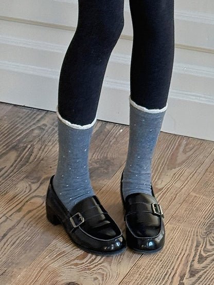 Polka-dot Pattern Ruffled Cuff Calf Socks
