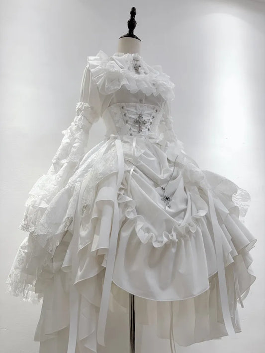 Under Boned Corset Gothic Lolita White Skirt Drawstring / Waist