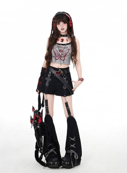 Black Shorts Detail Embellished Lace-up Cross with Leg Warmers Detachable