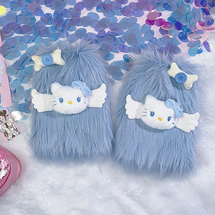 Jambières chaudes à poils longs décorées de peluches roses et d'os