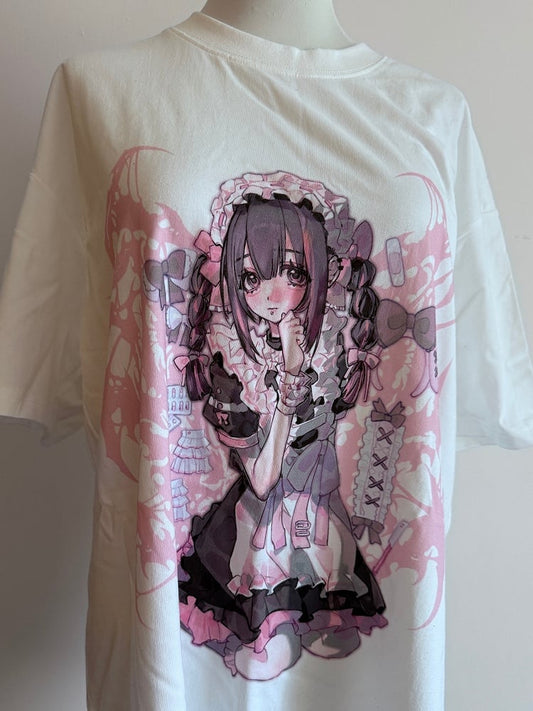 Mädchen Round Kei T-Shirt Cartoon Hals Weiß Jirai Print