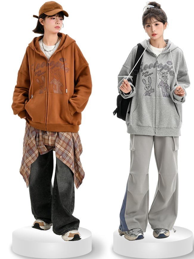 Zootopia Judy and Nick Print Grey Zip Hoodie