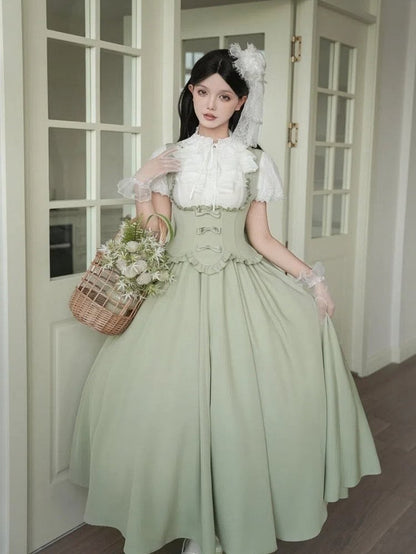 Ruffle Trimming Jumper Edge Green Bust Scalloped Elegant Skirt Dress Lolita Under Classic