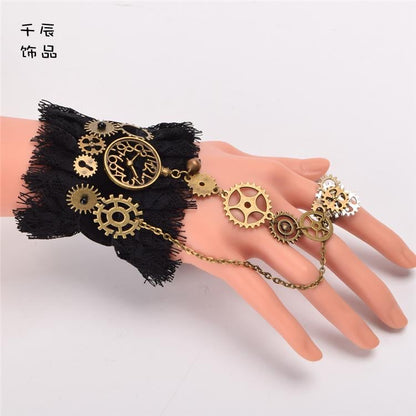 Steampunk Vintage Gear Finger Ring Lace Bracelet