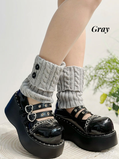 White Button Knitted Leg Warmers