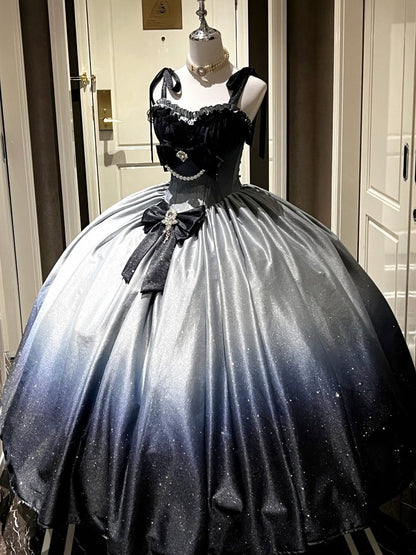 Shimmering Starry Night Gradient Blue Gorgeous Birthday Dress Prom Gown
