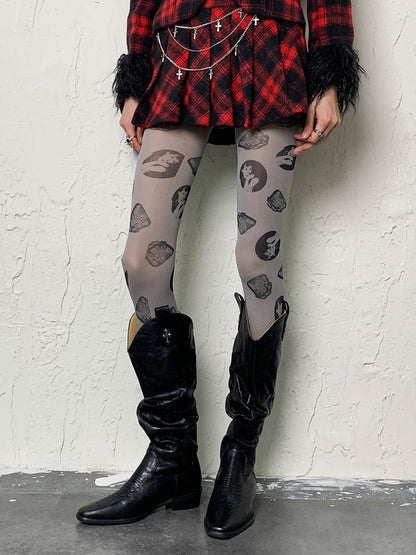 Grey Y2K Hepburn Pattern Tights