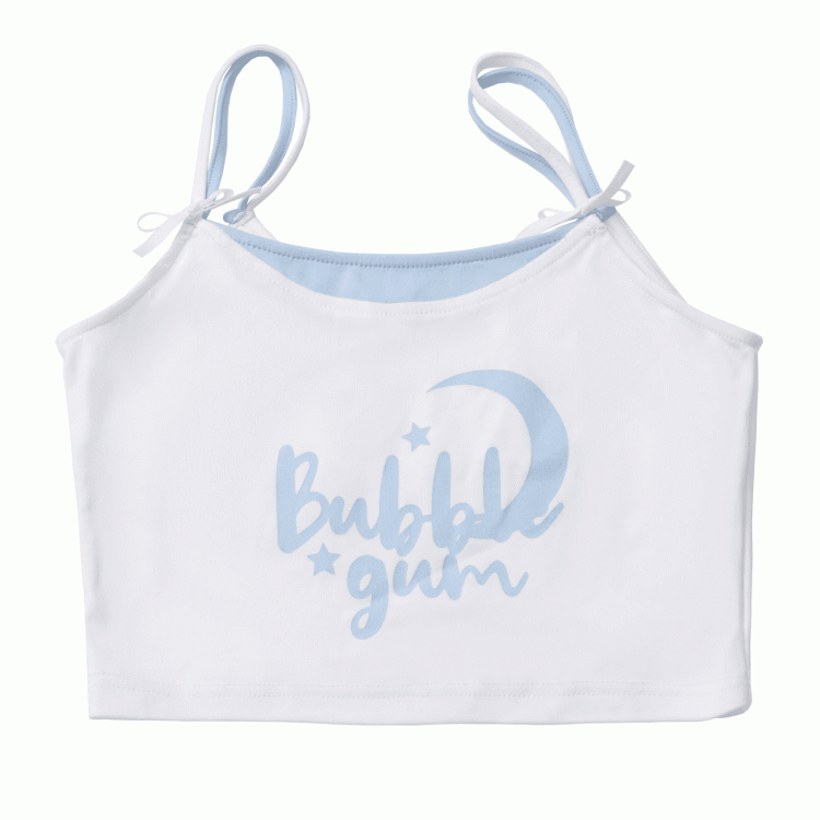 White and Blue Faux Two-Pieces Cropped Cami Top