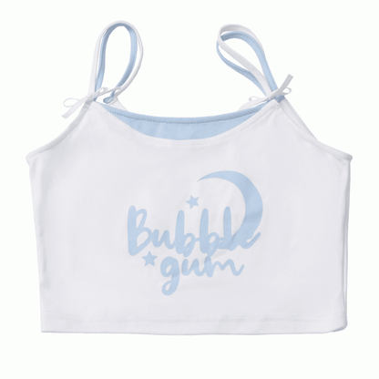 White and Blue Faux Two-Pieces Cropped Cami Top