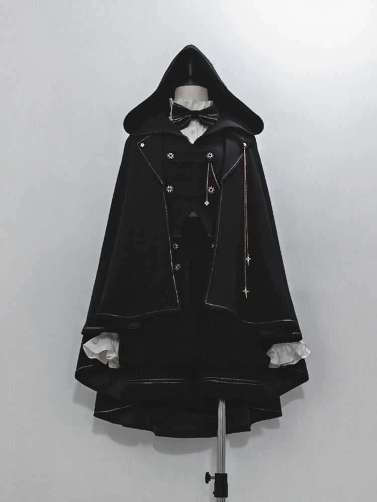 Black Oversized Bunny Ears Hooded Ouji Waistcoat