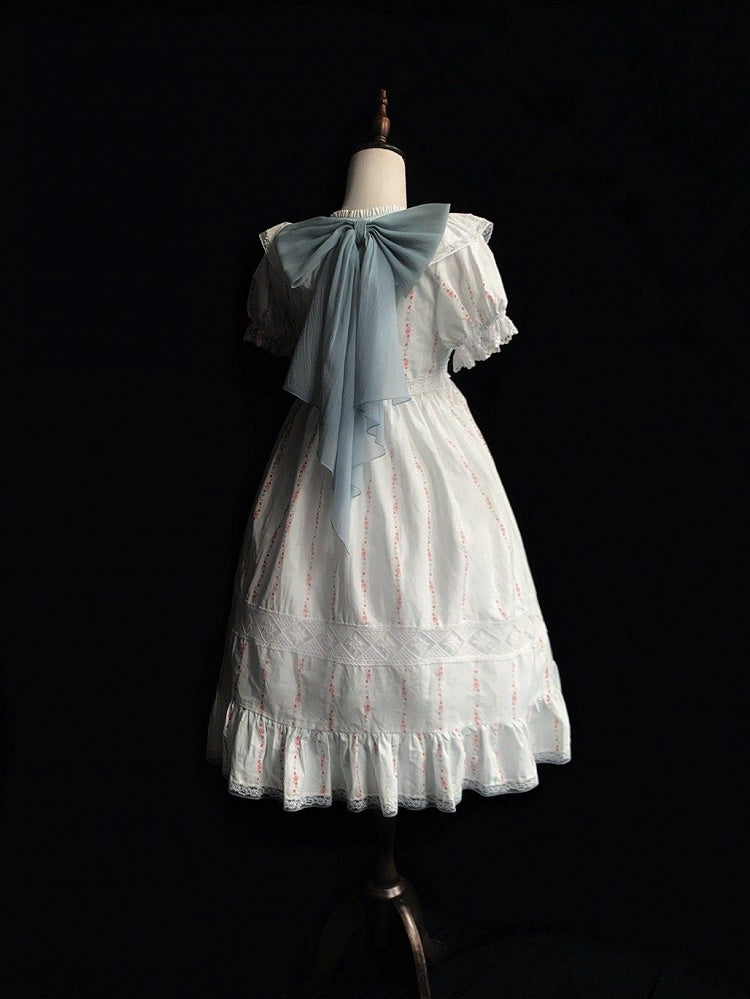 Light Cotton Sleeves Waist Dress Sweet Lolita High Blue Puff
