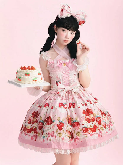 Cake Strawberry Jumper Sweet Skirt Print Pink Lolita