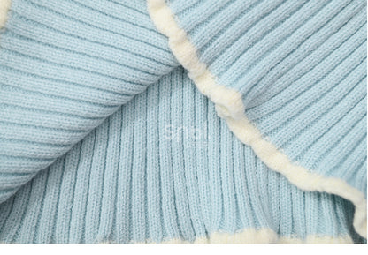 Blue Bowknot Details Round Neck Slim-fit Knit Top