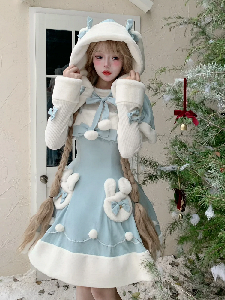 Blue Bunny Ears Hooded Cape