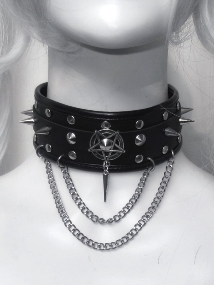 Black Stud Punk Choker with Chain