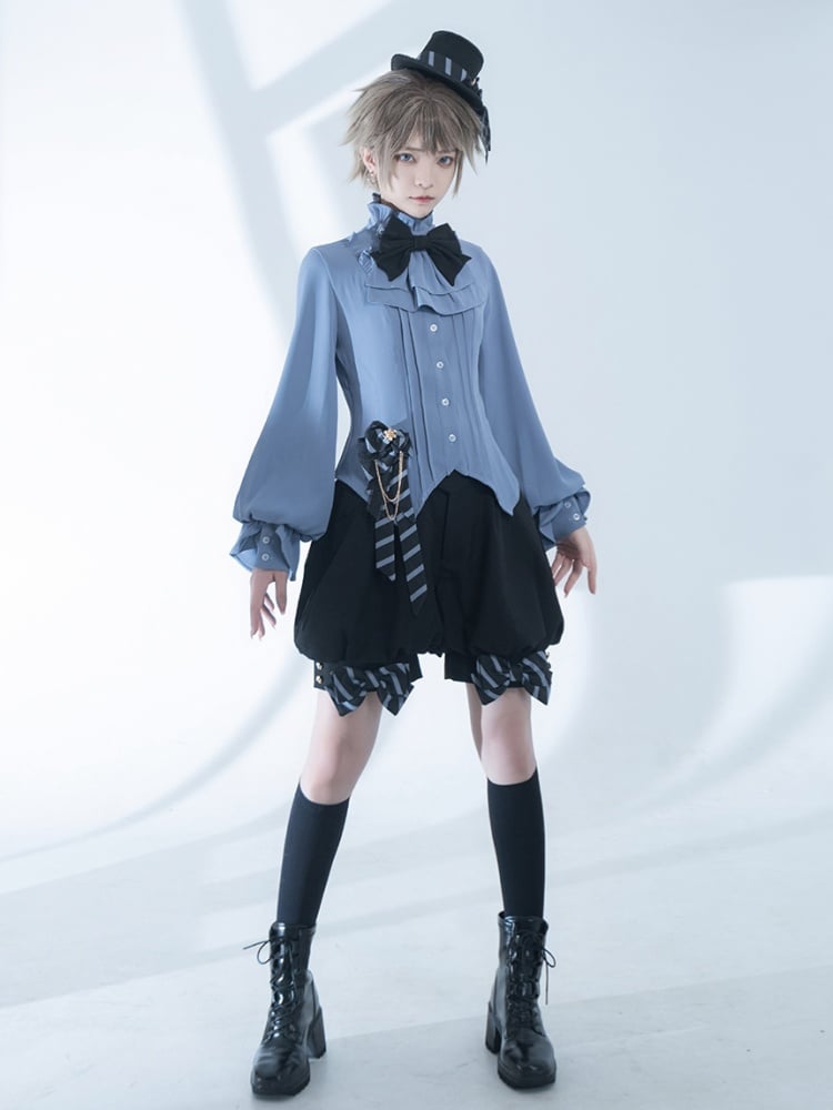 Blue Ouji Lolita Fashion Jabot Collar Prince Style Shirt