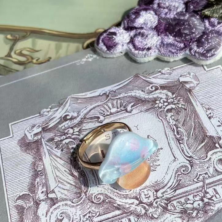 Ring Blue/Pink Mushroom Decorated