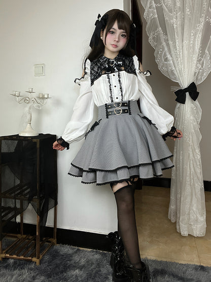 White Lace Trim Cutout Shoulder Jirai Kei Blouse