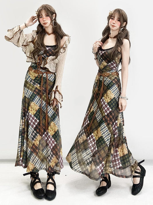Kawaii Fashion Lace Cami Cardigan Brown Plaid Bittersweet With Millard Dress Pattern