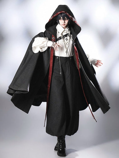 Black Ouji Lolita Knickerbockers Red Cuffs Pants