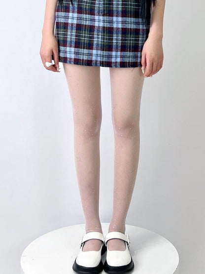 Halbtransparente Strumpfhose mit Strassverzierung in Hautfarbe/Schwarz/Weiß