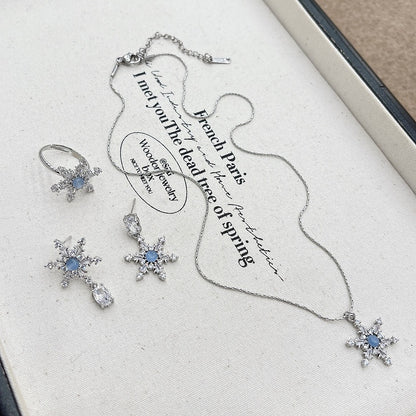 Silver Snowflake-shaped Earrings/Ring/Necklace