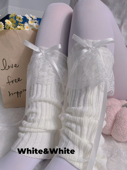 9 Colors Bowknot Lace Cuff Knitted Leg Warmers