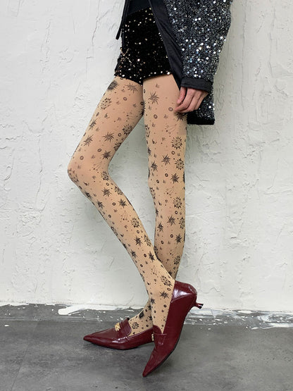 Punk Nude Irregular Sunflower Print Tights