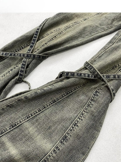Design Jeans Silhouette Lace-up Faded Glamorous Wash Bittersweet Detail Kawaii Green Flare