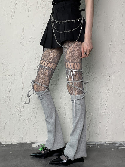Gray Leg Self-tie Straps Y2K Sleeves