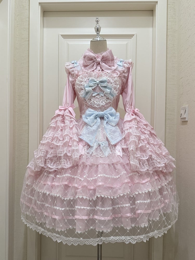 Lolita Bodice Princess Jumper Skirt Overlay Flower Heart Pink Applique Hem