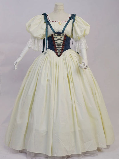 Historical Costume Light Yellow Boned Bodice Top Set