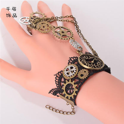 Steampunk Vintage Clock Gear Finger Ring Bracelet