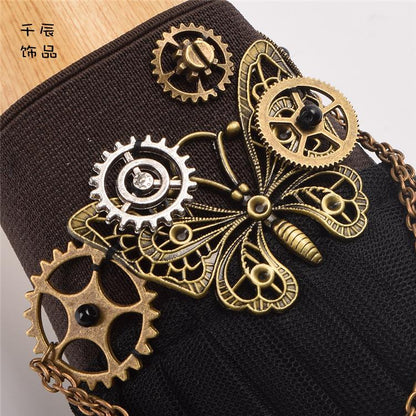 Steampunk Lolita Butterfly Gear Black Wristcuff