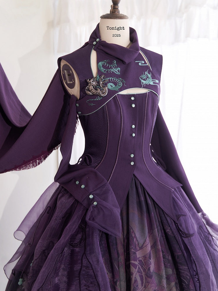 Haut sans manches violet brodé d'os de serpent gothiques