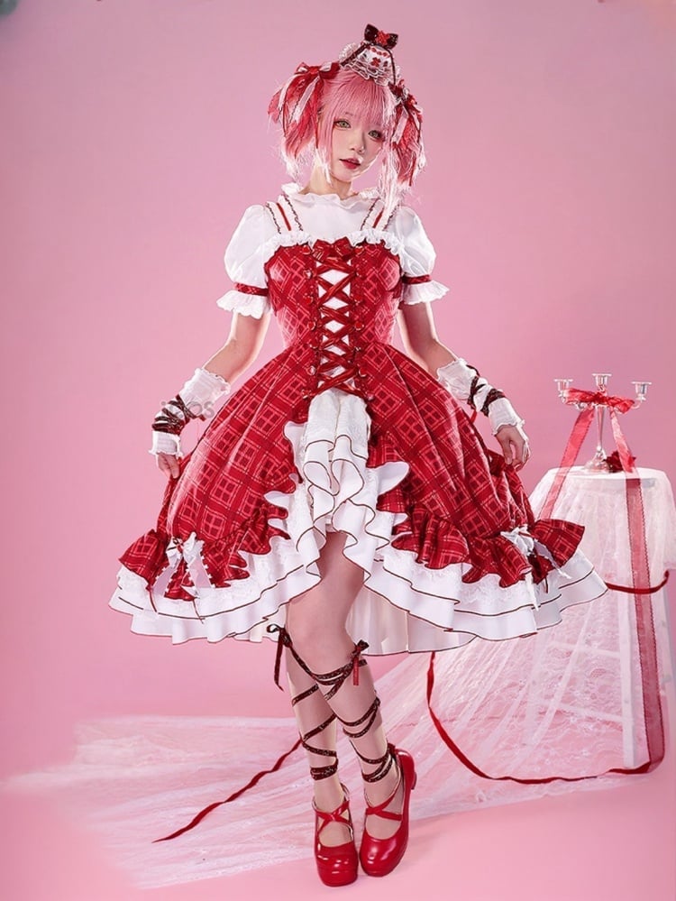 Shugo Chara Hinamori Amu Red Plaid Dress Lolita-Style Cosplay Costume