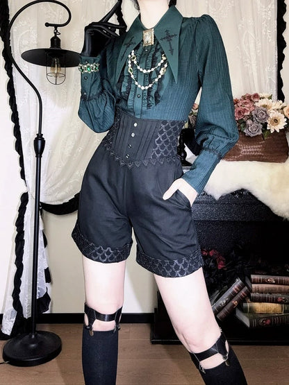 Corset Black Belt High Shorts Waist Boned Ouji Prince Lolita