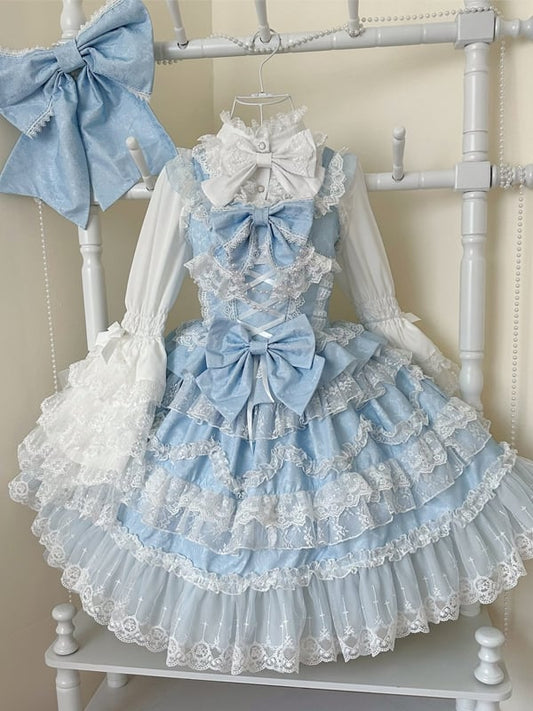 Jumper Bows Lace Blue Skirt White Dress Hanayome Trims Lolita Decorated