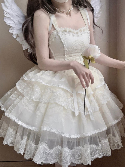 Corset Tiered Dress Lolita Skirt White Creamy Princess