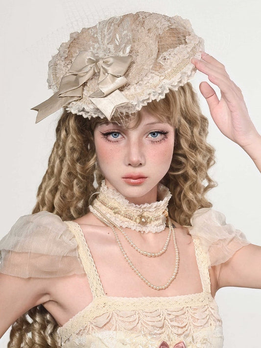Mini Accent Bow Flat Apricot Vintage Hat