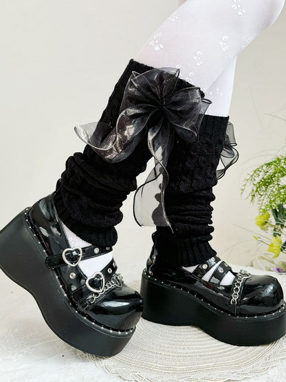 Black/White Organza Bow Lolita Leg Warmers