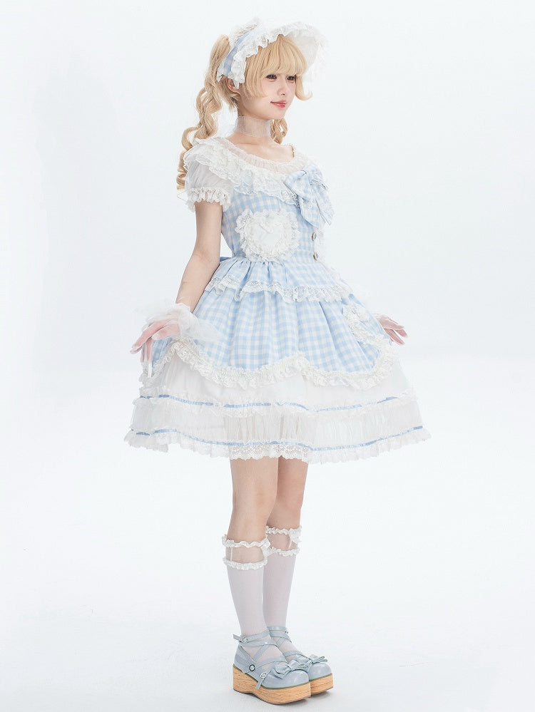 Gingham Pattern Blue Bonnet and White