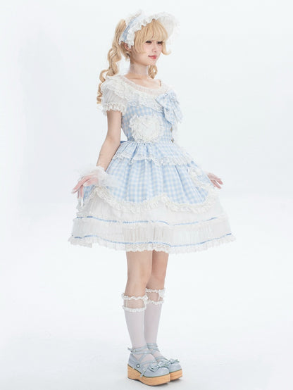 Gingham Pattern Blue Bonnet and White