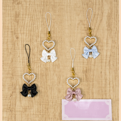Blue Bow Beaded Charm Sweetheart Jirai Kei Light