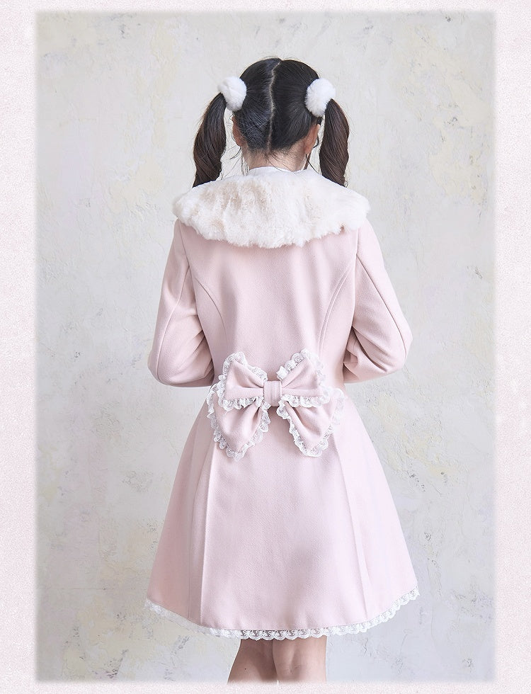 Cuffs Jirai Kei Plush Collar Rhinestones Lace Trim and Pink Coat Bowknots