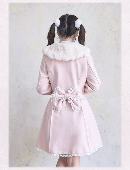 Cuffs Jirai Kei Plush Collar Rhinestones Lace Trim and Pink Coat Bowknots