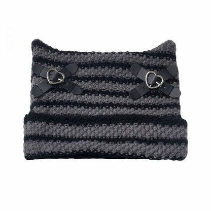 Heart-shaped Buckles Gray Striped Knit Hat