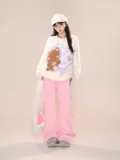 Design Straight-leg Floral Gray/Pink Cut Pants