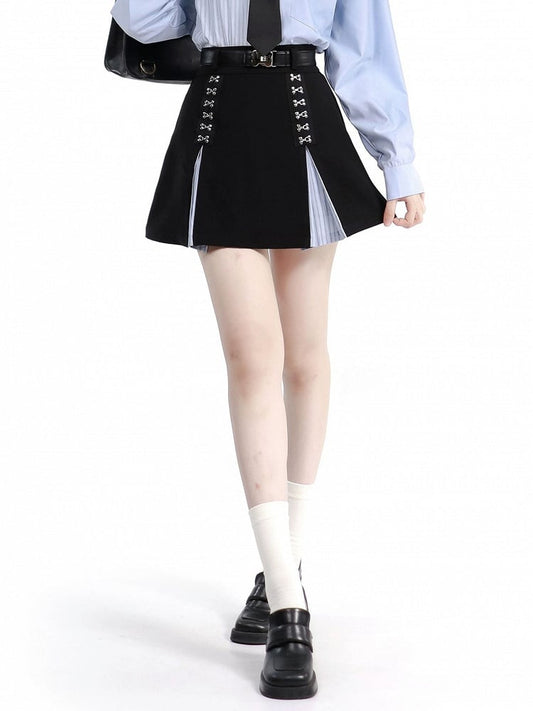 Blue Pleat Skirt High and Waist Black Box